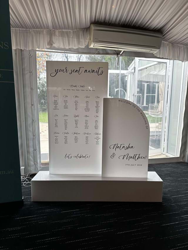 White Gloss Box Seating Plan & Welcome Sign