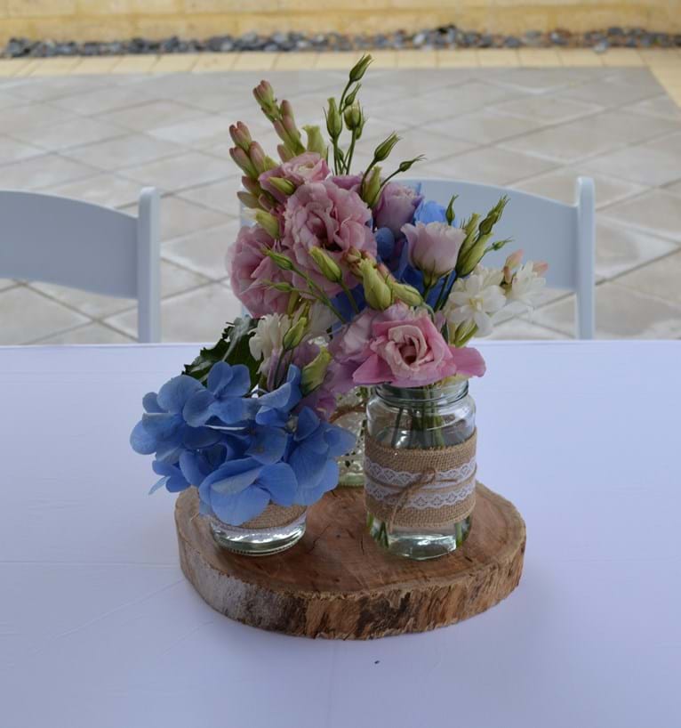 Vintage Jars on Wood Slice